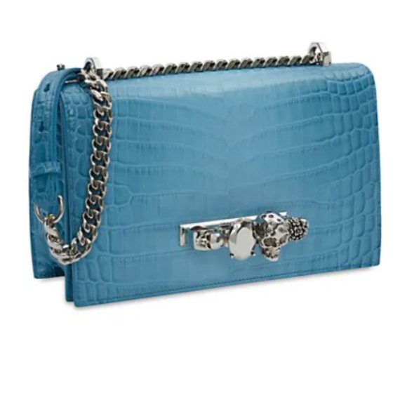 Alexander McQueen MEDIUM Croc-Embossed Leather Satchel Siel - Picture 5 of 14